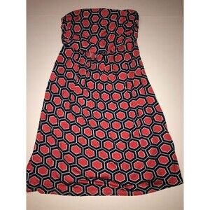 Hourglass Lilly Strapless Dress XS Pink & Navy Blue Geometric Made in USA